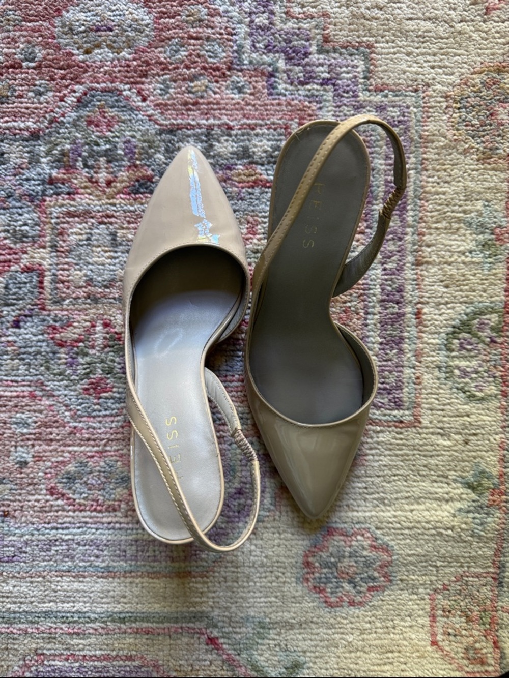 reiss Nude Patent Pointed-Toe Slingback Heels